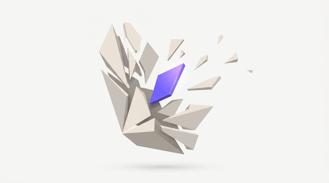 Fragmented geometric sculpture with a central violet shard